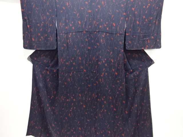 アンティーク　縮緬 抽象枝葉模様着物